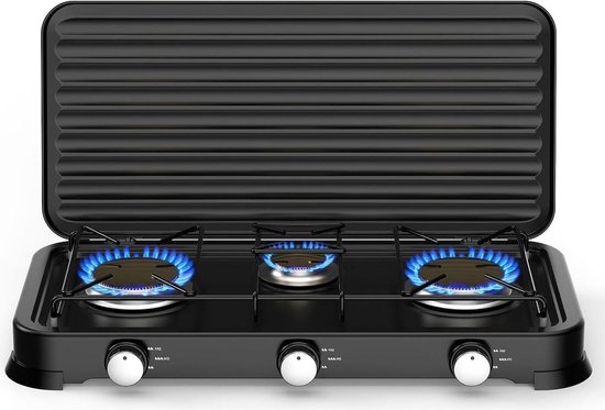 Camping Gasfornuis - Draagbare Kookplaat - Buiten Koken - Automatische Ontsteking - 3 Pits - Roestvrij Staal
