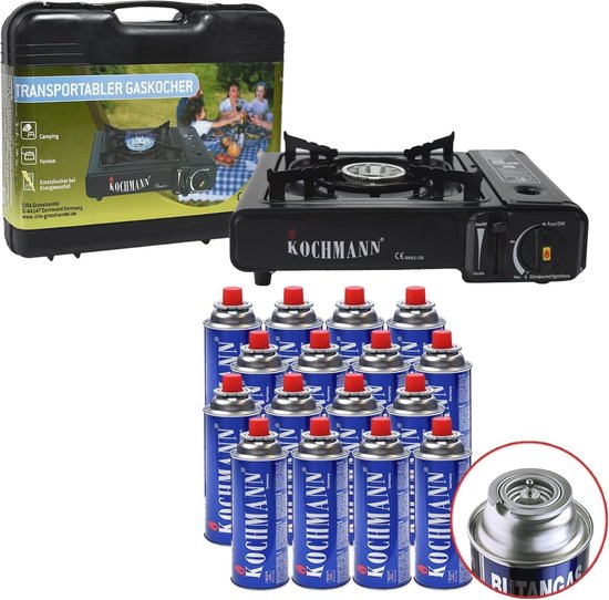 Camping gasfornuis met 12 gaspatronen en draagtas - 1-pits kooktoestel voor buiten van Camp