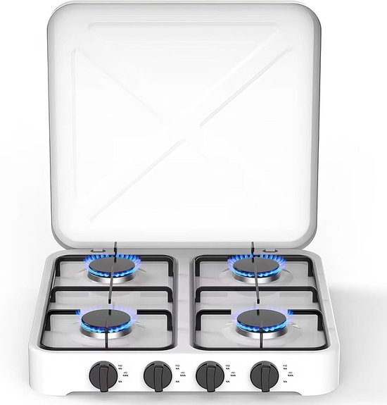 Camping Gasfornuis - Tafelmodel Kookplaat - Buiten Koken - Automatische Ontsteking - 4 Pits - Wit