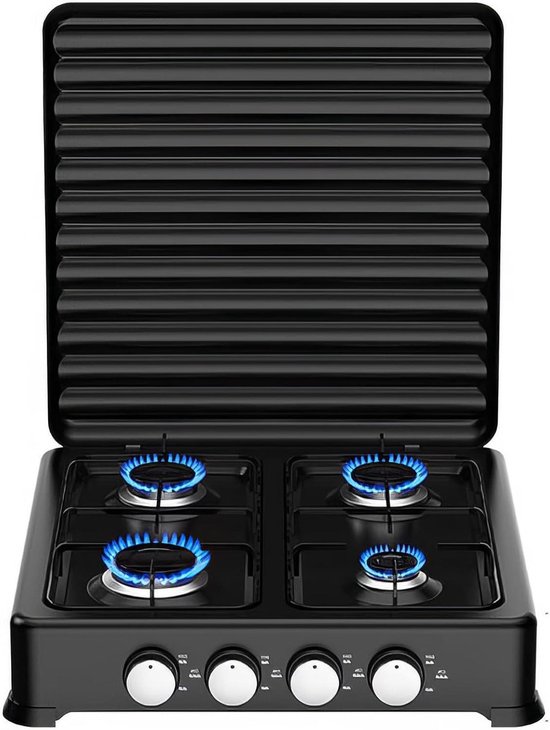 Camping Gasfornuis - Tafelmodel Kookplaat - Buiten Koken - Automatische Ontsteking - 4 Pits - Zwart