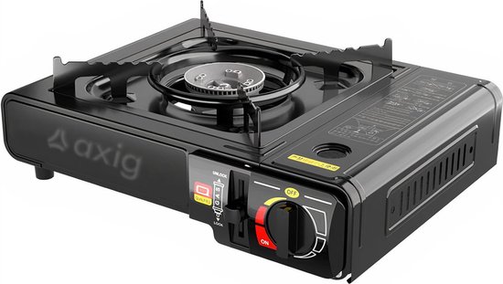 Camping gasfornuis voor gaspatroon of fles met vermogen van 2200 W en transportkoffer zwart 34 x 28 x 13 cm van Merkloos