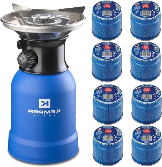 Camping Gasstel - Draagbare Kookplaat - Buiten Koken - Inclusief Windbescherming - 8 Cartridges - Zwart