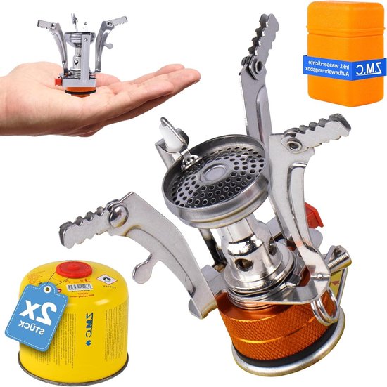 Camping Gasstel - Mini Gasbrander Set - Buiten Koken - Automatische Piezo Ontsteking - 11 x 7.8 cm - Zilver