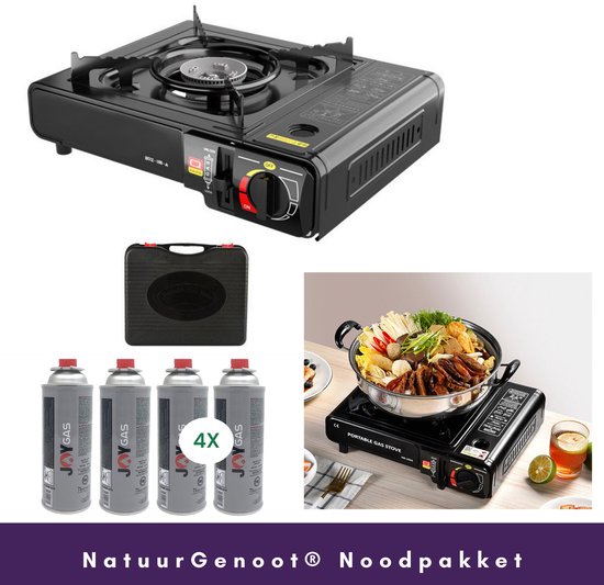 Camping gasstel- Zaklamp-camping gas Kooktoestel-Regenponcho- Lantaarn- Camping Gasbrander Set met Opbergkoffer en 4x Butaangas patronen-Noodpakket van Merkloos