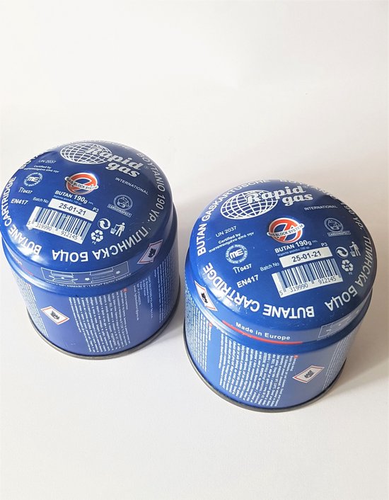 Camping gasvulling priktank 2 stuks / Gaspatroon / Gasbus butaangas Basic 190g - Prikcart van Benson