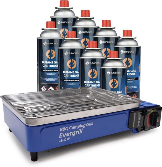 Camping Grill - Gas Barbecue - Buiten Koken - Elektronische Ontsteking - 34x25.5 cm Kookoppervlak - Blauw van Camping