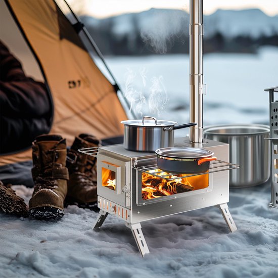 Camping Houtkachel - Houtkachel Stove - Draagbaar Houtkachelfornuis - Outdoor Houtkachel - RVS - Lichtgewicht - Houtskool Barbecues - voor Tentverwarming & Outdoor Cooking - Zilver van Merkloos