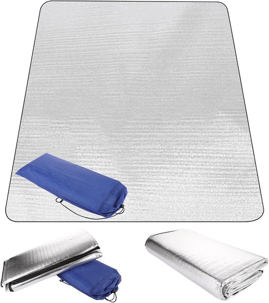 Camping Isolatiemat 200 x 200 cm - Dikke Aluminium Mat, 2.5 mm Dikte, Waterdicht en Vouwbaar, Ideaal voor Picknicks, Wandelen en Strandactiviteiten van Merkloos
