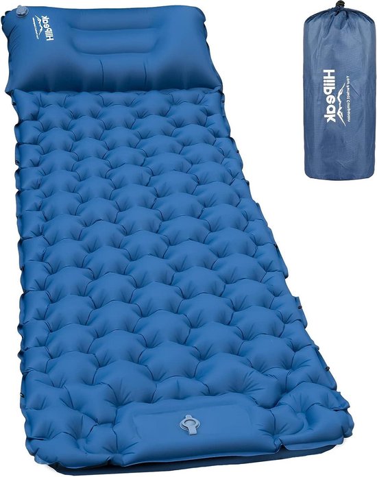 Camping isomat Outdoor – Ultralight Inflatable Air Mattress with Integrated Cushions Built-in Foot Pump and Carry Bag – Durable Sleeping Mat Compact and Waterproof - HiiPeak van Merkloos
