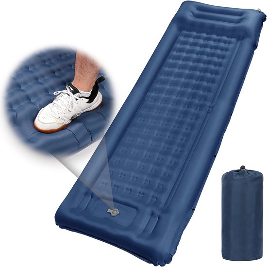 Camping isomat, ultralichte draagbare isomat outdoor met voetpomp, opblaasbare isomat met kussen, klein verpakkingsformaat, duurzaam waterdicht luchtbed voor backpacken, kamperen, strand (blauw) van Camp