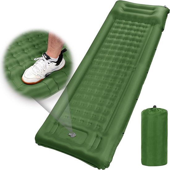 Camping isomat, ultralichte draagbare isomat outdoor met voetpomp, opblaasbare isomat met kussen, klein verpakkingsformaat, duurzaam waterdicht luchtbed voor backpacken, kamperen, strand (groot) van Camp