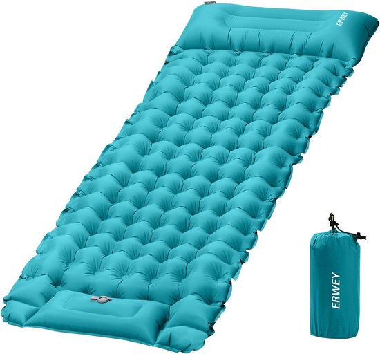Camping isomat, zelfopblazend, 200 x 70 cm, opblaasbaar luchtmatras met voetpomp en kussen, waterdicht, isomat, camping, luchtmatras, opblaasbaar matras, outdoor, voor wandelen, strand, tent van Camp