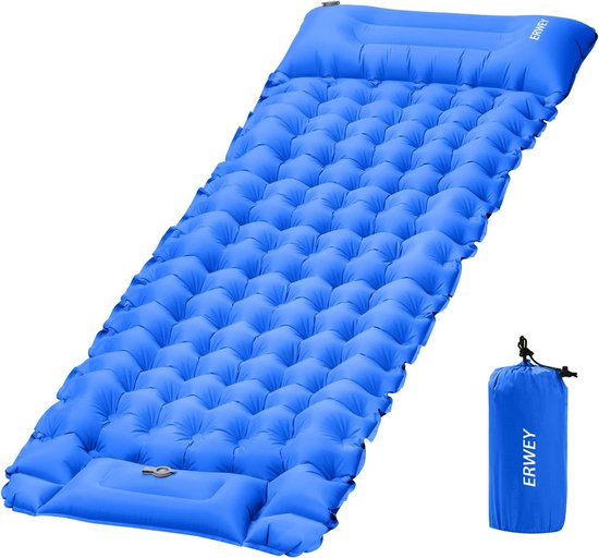 Camping isomat, zelfopblazend, 200 x 70 cm, opblaasbaar luchtmatras met voetpomp en kussen, waterdicht, isomat, camping, luchtmatras, opblaasbare matras, outdoor, voor wandelen, strand, tent van Camp