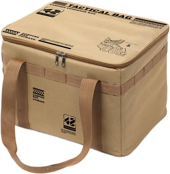 Camping Keuken Box - Opbergtas Outdoor - Kampeeruitrusting Organiseren - Waterdicht en Geïsoleerd - 42L Inhoud - Khaki