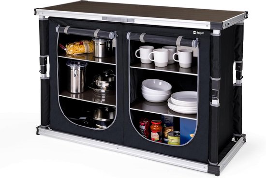 Camping Keuken - Opbergkast - Buiten Koken - Inklapbaar Ontwerp - 116x80x51 cm - Zwart
