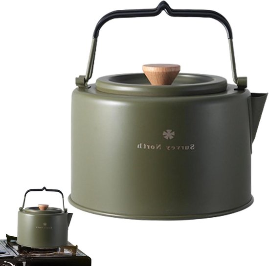 Camping Koffieketel - Theeketel Outdoor - Koken Buiten - Roestvrij Staal - 1L - Leger groen