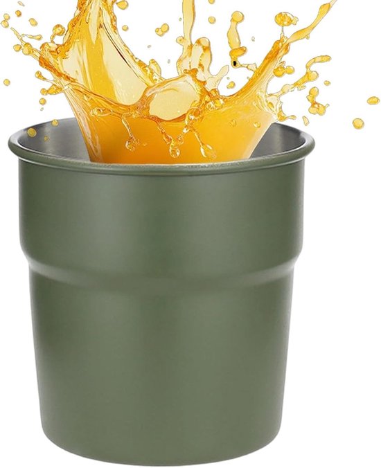 Camping Koffiekopjes - Stapelbare Mok - Reizen en Buiten - Voedselveilig Roestvrij Staal - 8 cm Doorsnee - Leger Groen