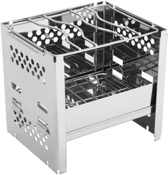 Camping Kookbrander - Houtbrander Grill - Outdoor Koken - Roestvrij Staal - 20 x 18 x 15.5 cm - Zilver