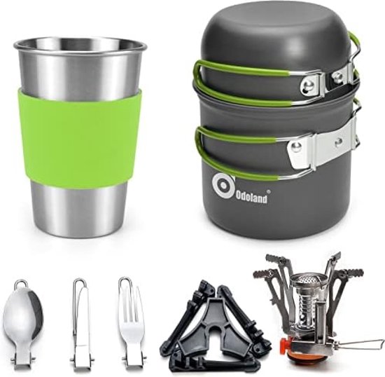 Camping kookgerei Kit met Fornuis, Outdoor Koken Set Niet Stick Pot en Pans Lichtgewicht Rugzak Wandelen Utensil Gear voor 1 tot 2 Personen Reizen Trekking en Camping van Camp