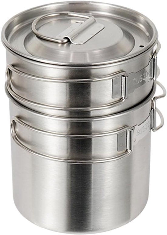 Camping Kookgerei - Roestvrijstalen Pannenset - Buiten Koken - Lichtgewicht Draagbaar - L453 x 135 cm - Zilver
