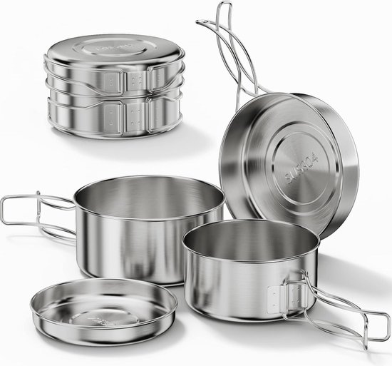 Camping kookgerei set Camping kookpot met pan, Outdoor kookgerei picknickpot, Ultralicht camping pot-pan set, Camping servies set voor bushcraft. van Odoland