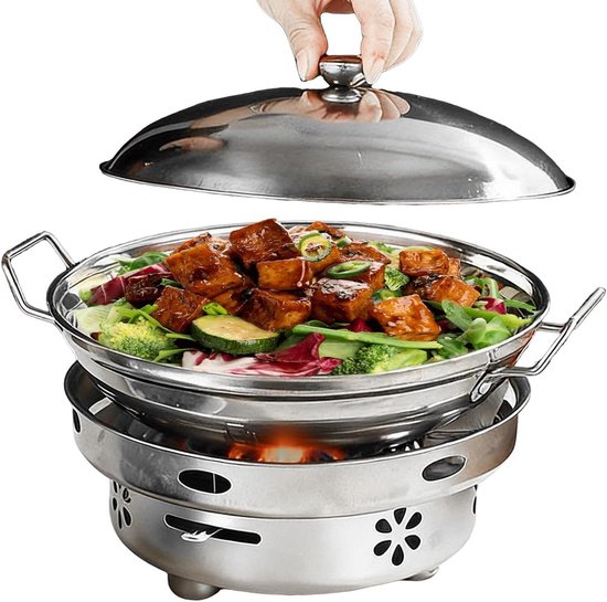Camping Kookgerei Set - Draagbare Kooktoestel - Buiten Koken - Instelbare Vlamregeling - Compact Ontwerp - Zilver
