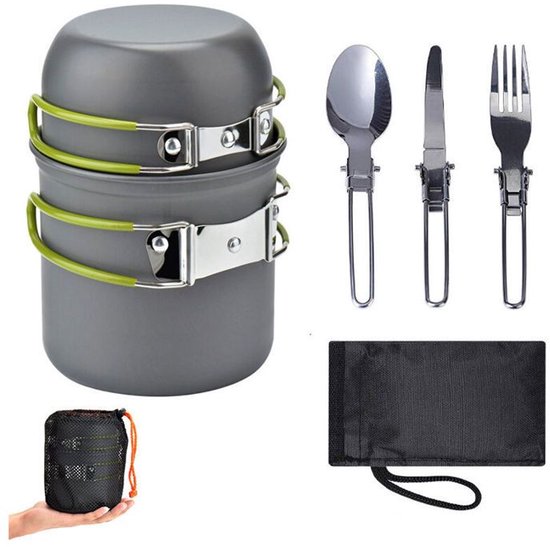 Camping kookgerei set - Mini kookgerei set - Opvouwbaar - Geschikt voor 1-4 personen - Roestvrij staal