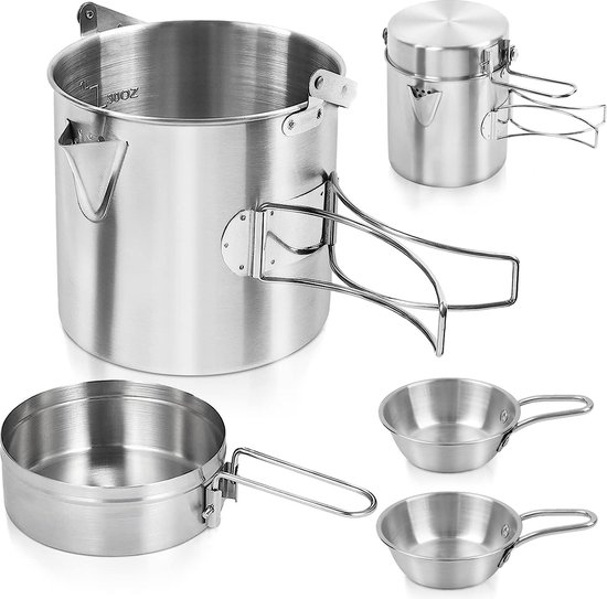 Camping kookgerei set roestvrij staal camping pan outdoor servies kookpan set opvouwbaar camping koken voor picknick camping kookset backpacking camping wandelen van Camp