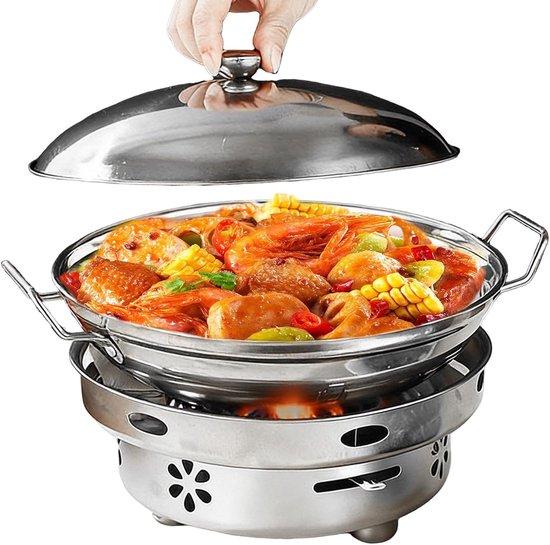Camping Kookpannen Set - Draagbaar Fornuis - Buiten Koken - Instelbare Vlamregeling - 24 cm Lengte - Zilverkleurig