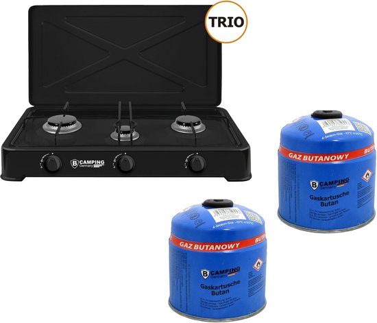 Camping kookpit/kookstel - 3 pits - inclusief butaangas navulling - 2x stuks - 500 gram van Gimeg