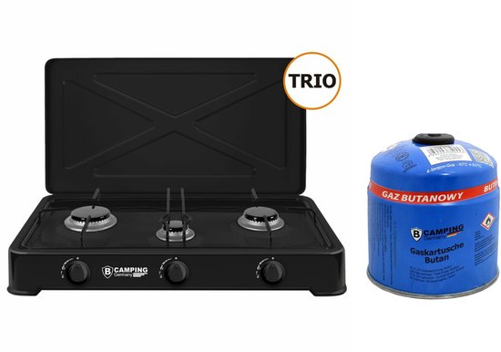 Camping kookpit/kookstel - 3 pits - inclusief butaangas navulling - 500 gram - buiten leven van Benzi groep b.v.