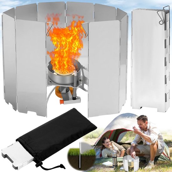 Camping Kookplaat Windscherm - Outdoor Kookgerei Beschermer - Efficiënt Koken Buiten - Opvouwbaar Lichtgewicht Ontwerp - 10 Platen 84 cm