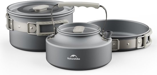 Camping kookset 2-4 personen lichtgewicht pannenset met ketel en koekenpan compact 3 delig aluminium