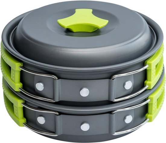 Camping kookset - camping kookgerei - pannenset camping - campingpot - kampeeruitrusting - essenti毛le accessoires - reizen - wandelen - outdoor koken - compact - draagbaar - lichtgewicht