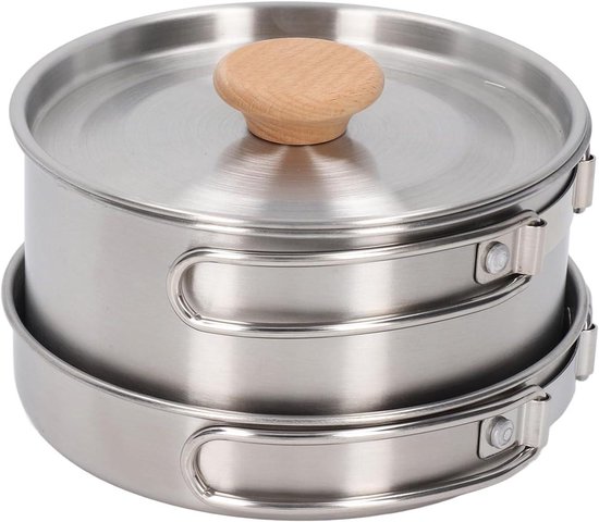 Camping kookset - Kampeerpotten pannen - Buiten koken - Roestvrij staal - 1.4 Liter - Zilver
