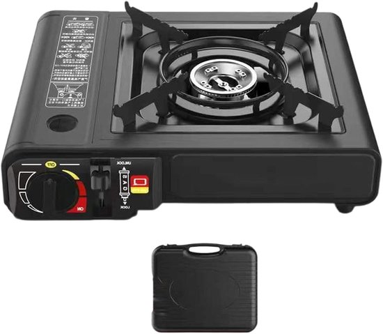 Camping Kookstel - Draagbare Kookset - Outdoor Koken - Automatische Ontsteking - 34x26x10 cm - Zwart