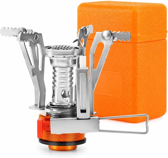 Camping Kookstel -Gasbrander - Opvouwbaar - Draagbaar Gasstel - voor Outdoor Camping, Wandelen & Trekking - Ultralichte Opvouwbare Pocket Brander - met Regelbaar Ventiel - Geschikt voor EN 417 Gasfles - Inclusief Bewaardoos - Oranje