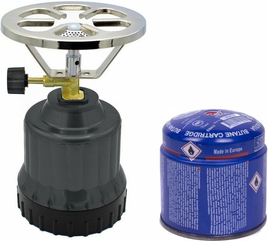 Camping kookstel - kunststof - donkergrijs - incl. gas navulling priktank - 190 gram van Camp Active