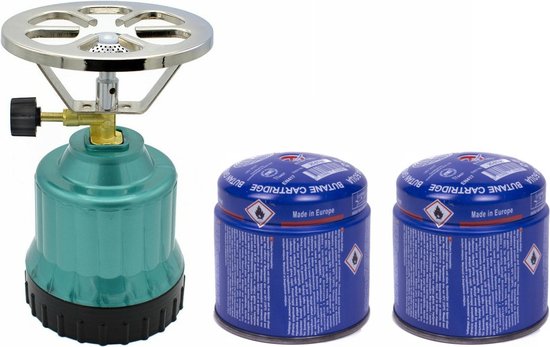 Camping kookstel - kunststof - groen - incl. 2x gas navulling priktank - 190 gram van Obelink