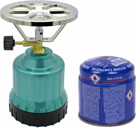 Camping kookstel - kunststof - groen - incl. gas navulling priktank - 190 gram van Camp