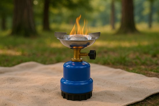Camping kookstel - Metaal - Blauw - verenigbaar met gaspatronen van 190 g van Camping