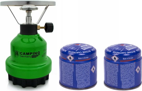 Camping kookstel - metaal - groen - incl. 2x gas navulling priktank - 190 gram van Camp
