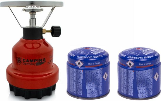 Camping kookstel - metaal - rood - incl. 2x gas navulling priktank - 190 gram van Gimeg