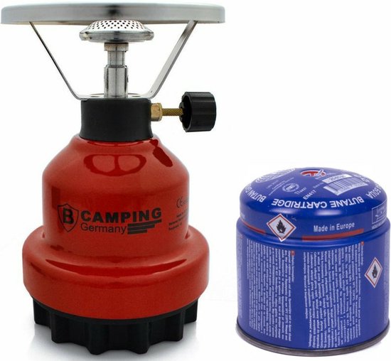 Camping kookstel - metaal - rood - incl. gas navulling priktank - 190 gram van Camp