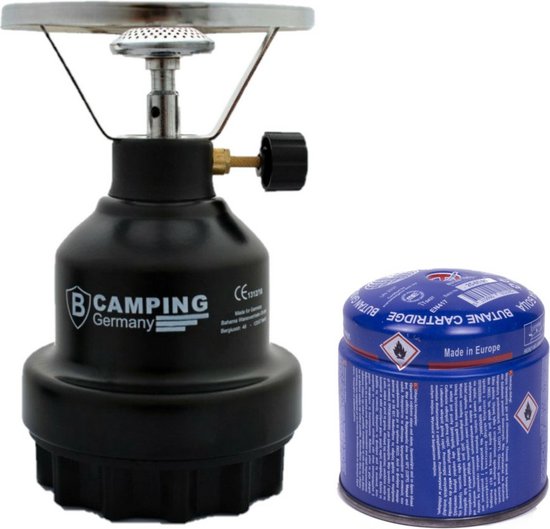 Camping kookstel - metaal - zwart - incl. gas navulling priktank - 190 gram van Merkloos