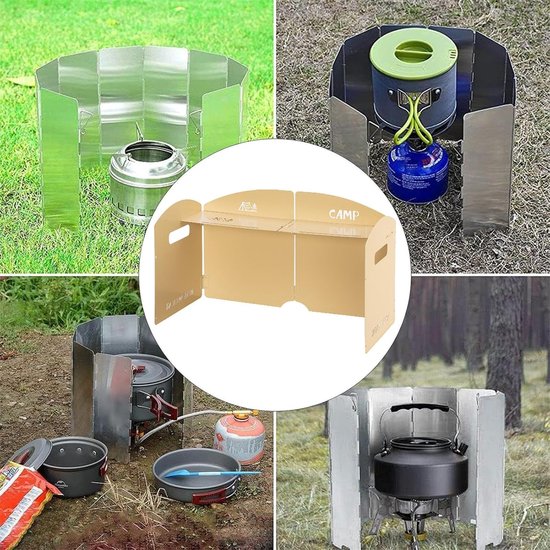 Camping Kookstel Windscherm - Opvouwbaar Beschermingsscherm - Buiten Koken - Flexibele Hoekverstelling - 50x25x30cm - Zilver