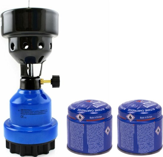 Camping kookstel/kookpit - metaal - blauw - incl. 2x gas navulling priktank van Brightspark