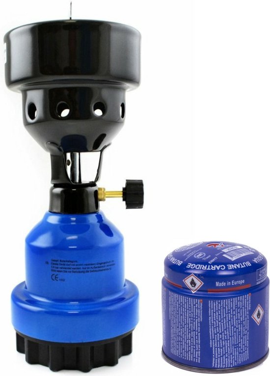 Camping kookstel/kookpit - metaal - blauw - incl. gas navulling priktank van Campking