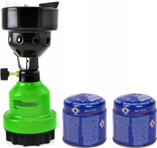 Camping kookstel/kookpit - metaal - groen - incl. 2x gas navulling priktank van Camp