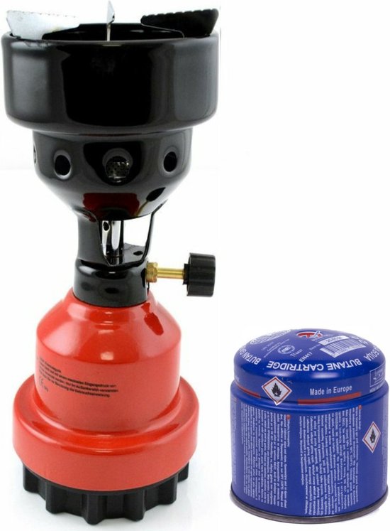 Camping kookstel/kookpit - metaal - rood - incl. gas navulling priktank van Gimeg